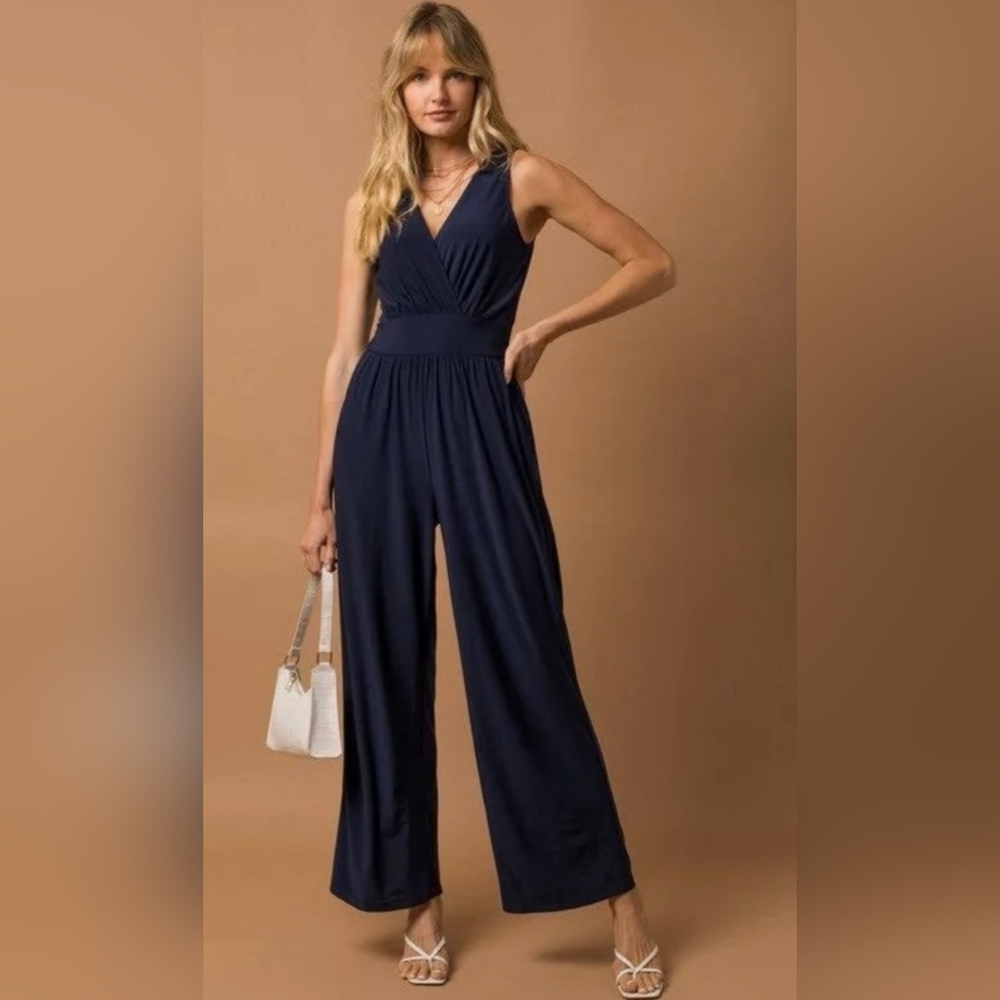 Korye Soft Stretch Wide-leg Jumpsuit Navy Sz L